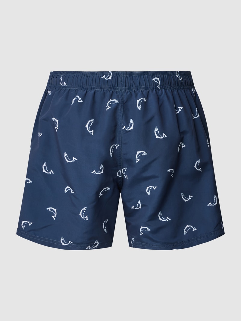 Badehose mit Allover-Motiv-Print Modell 'Waterworld' in dunkelblau
