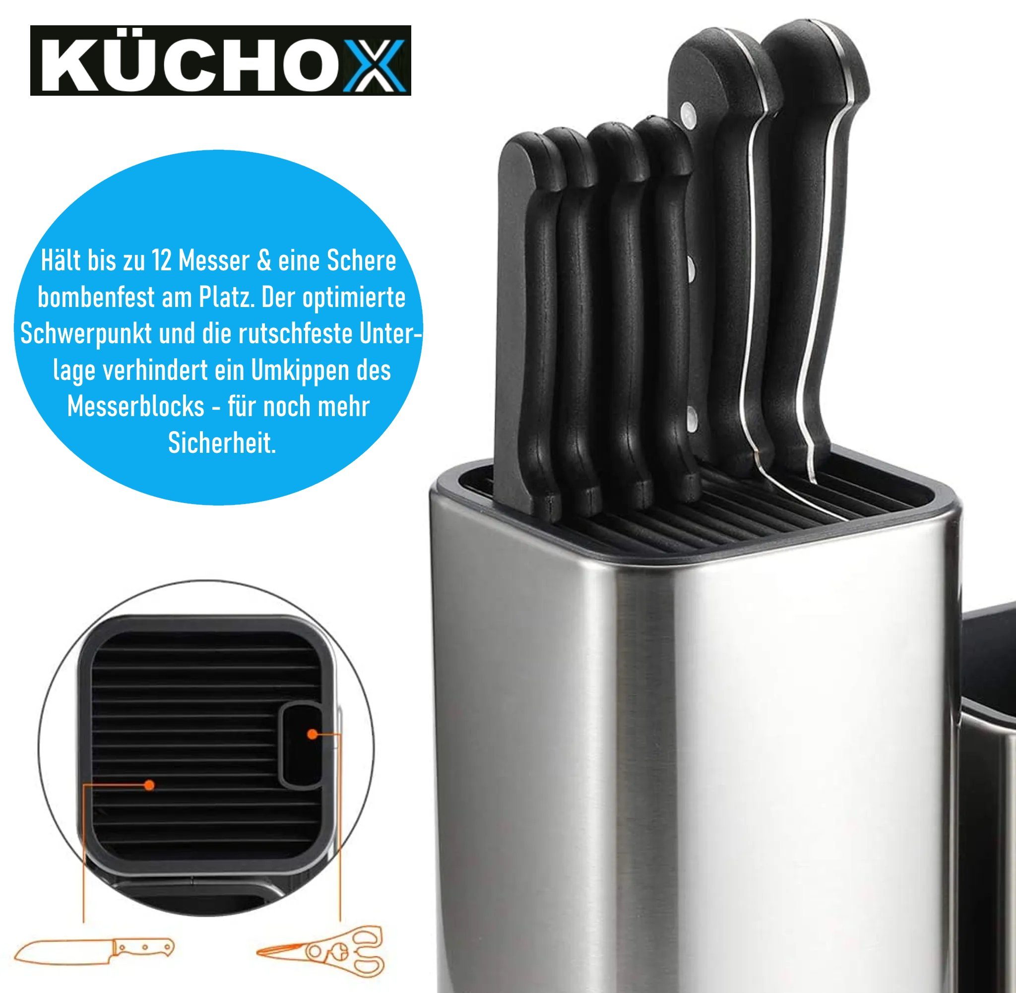 MAVURA Messerblock KÜCHOX 2in1 Edelstahl Messerblock Küchenmesser & Küchenhelfer, (ohne Messer) Aufbewahrung Küchenhelfer Organizer Set unbestückt