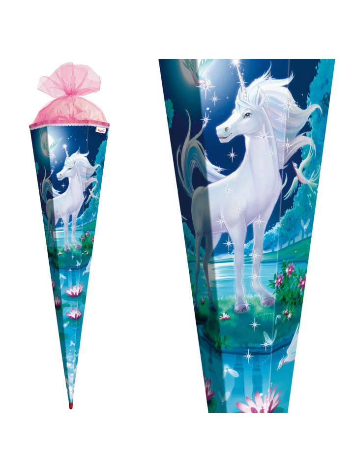 ROTH Schultüte groß Mondscheineinhorn 85 cm, Glitter Glitzerborte in Blau günstig kaufen onesize