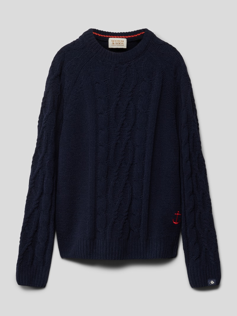 Strickpullover mit Rundhalsausschnitt Modell 'Chenille' in blau