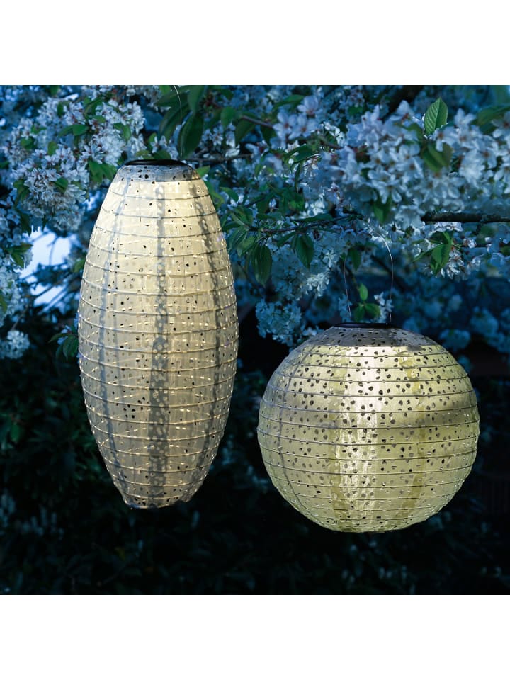 MARELIDA 2x LED Solar Lampion mit Blumenmuster H: 25cm/40cm in blau günstig kaufen onesize