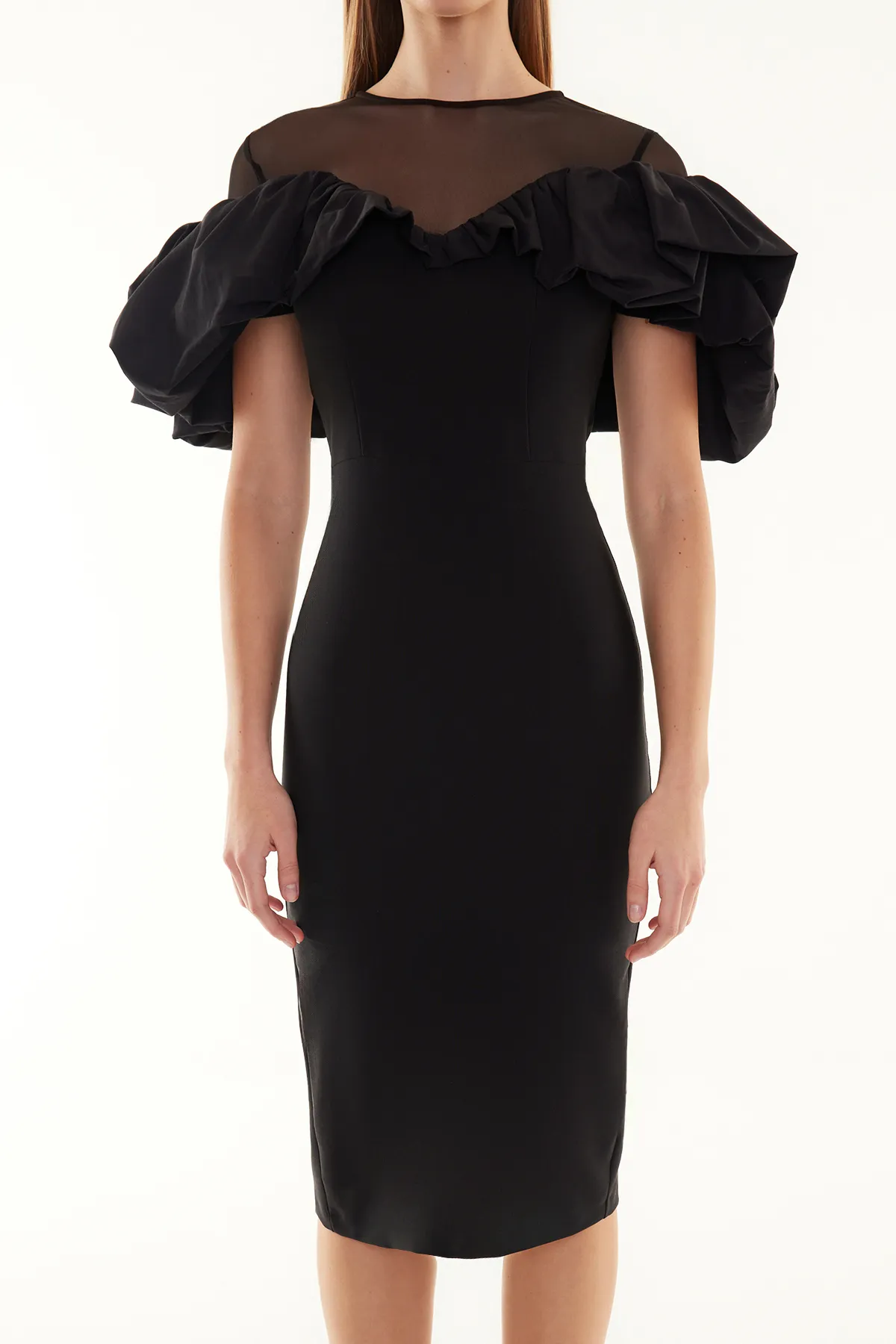 Trendyol Collection  Schwarzes, körperbetontes, gewebtes Kragen-detailliertes, elegantes Abendkleid TPRSS24EL00110