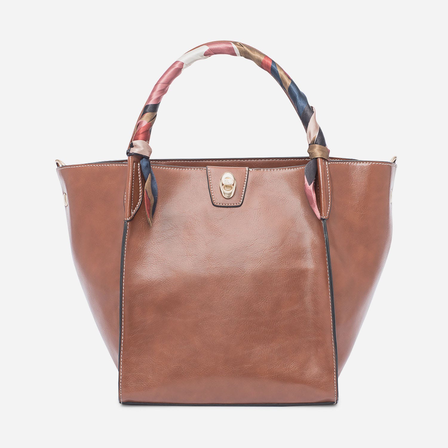 Sac à main cognac avec foulard imprimé
