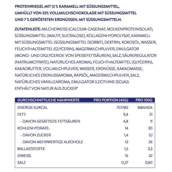 Filled Protein-Riegel Peanut-Karamell, 6er Set (6 x 45 g = 270 g)