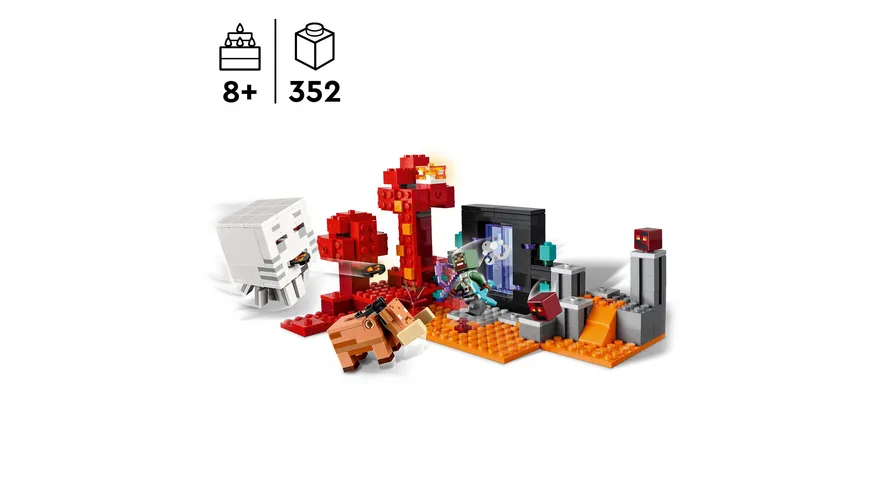 LEGO Minecraft 21255 Hinterhalt am Netherportal, baubares Nether-Spielzeug