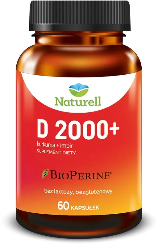 Naturell D 2000+, Συμπλήρωμα διατροφής με βιταμίνη D, τζίντζερ, κουρκουμά και BioPerine, Κάψουλες