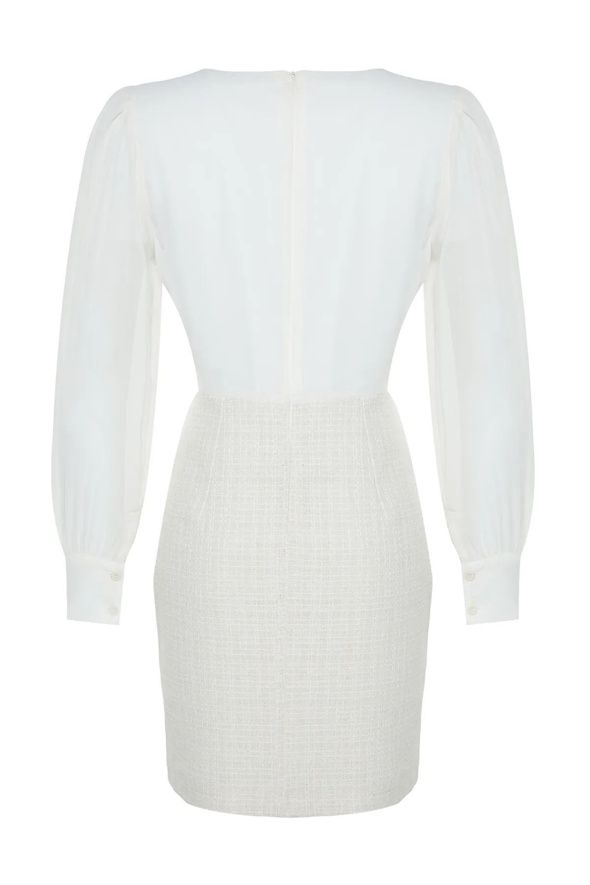 Trendyol Collection  Ecru Zweireihiges, gefüttertes Mini-Jackenkleid mit V-Ausschnitt und Webjacke TWOAW24EL00659