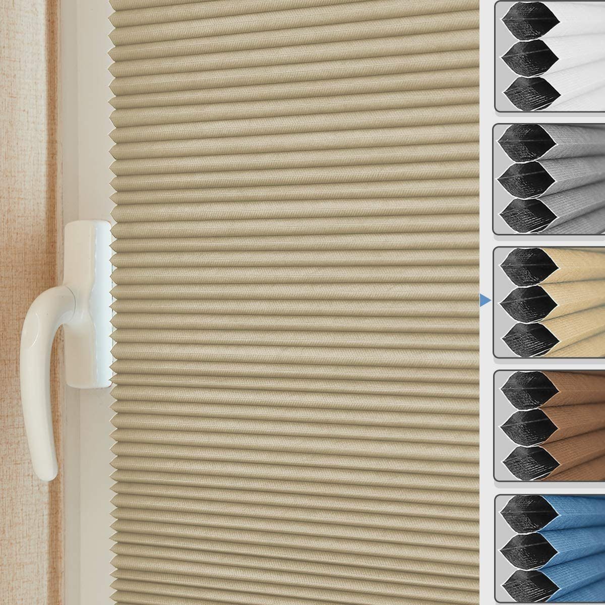 Wabenplissee Polyester, OUBO, verdunkelnd, Ohne Bohren, Klemmfix Faltrollo ohne Bohren Jalousie mit Klemmträger, Klemmfix