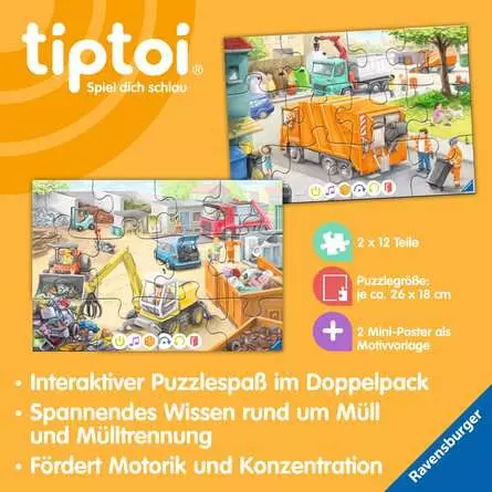 Kinderpuzzle ab 3 Jahren - tiptoi® Puzzle für kleine Entdecker: Müllabfuhr - 12 Teile