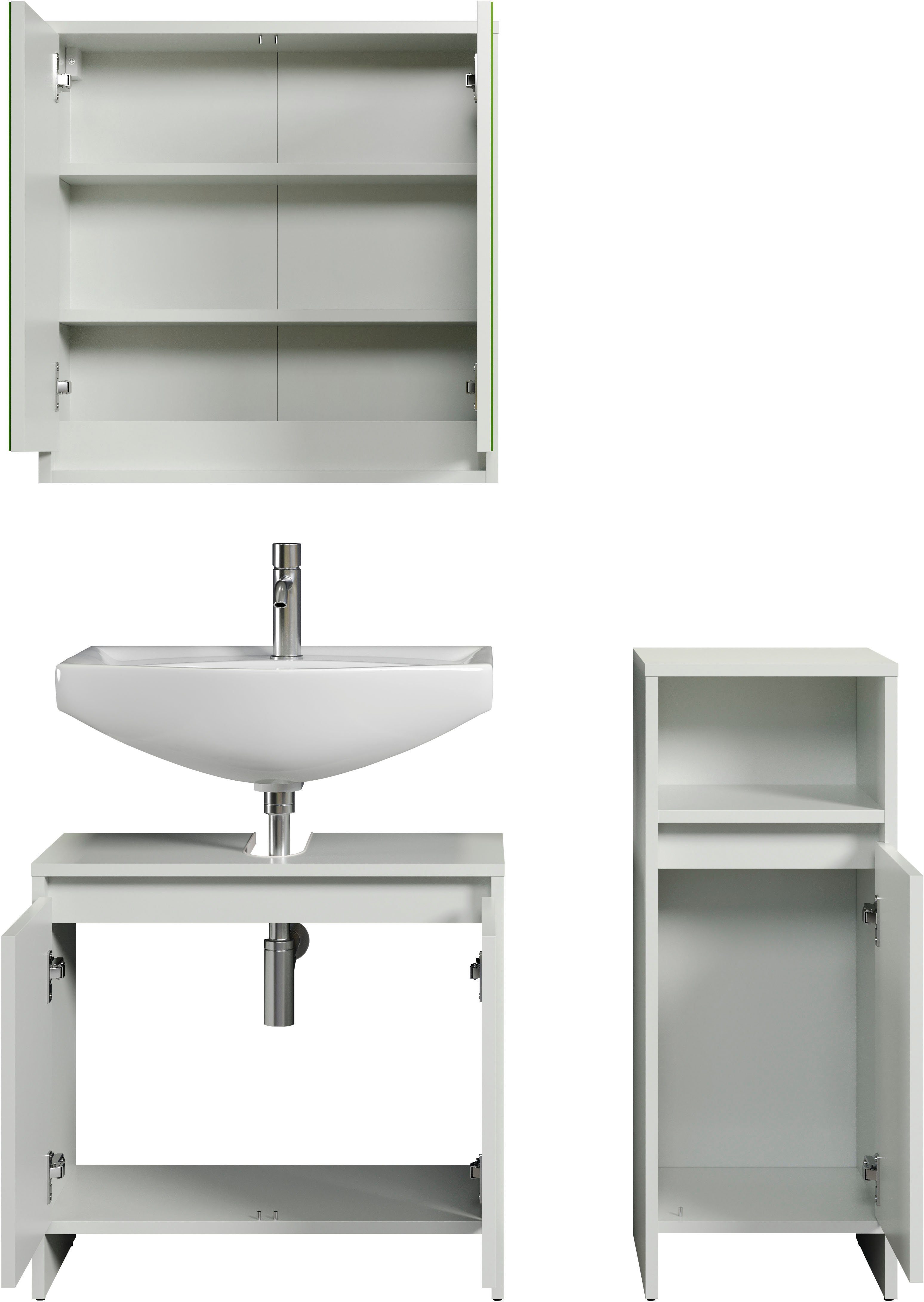INOSIGN Badmöbel-Set Banta, (3-St), 3 Teile, Breite 107 cm, Tiefe 28 cm, grifflos, weiß, matt