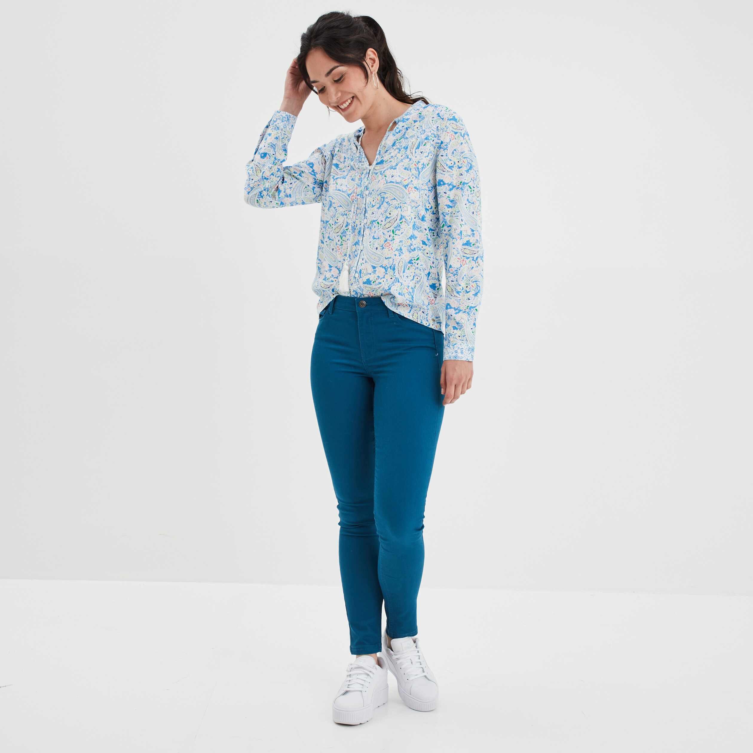 Pantalon slim taille normale bleu canard femme | La Halle