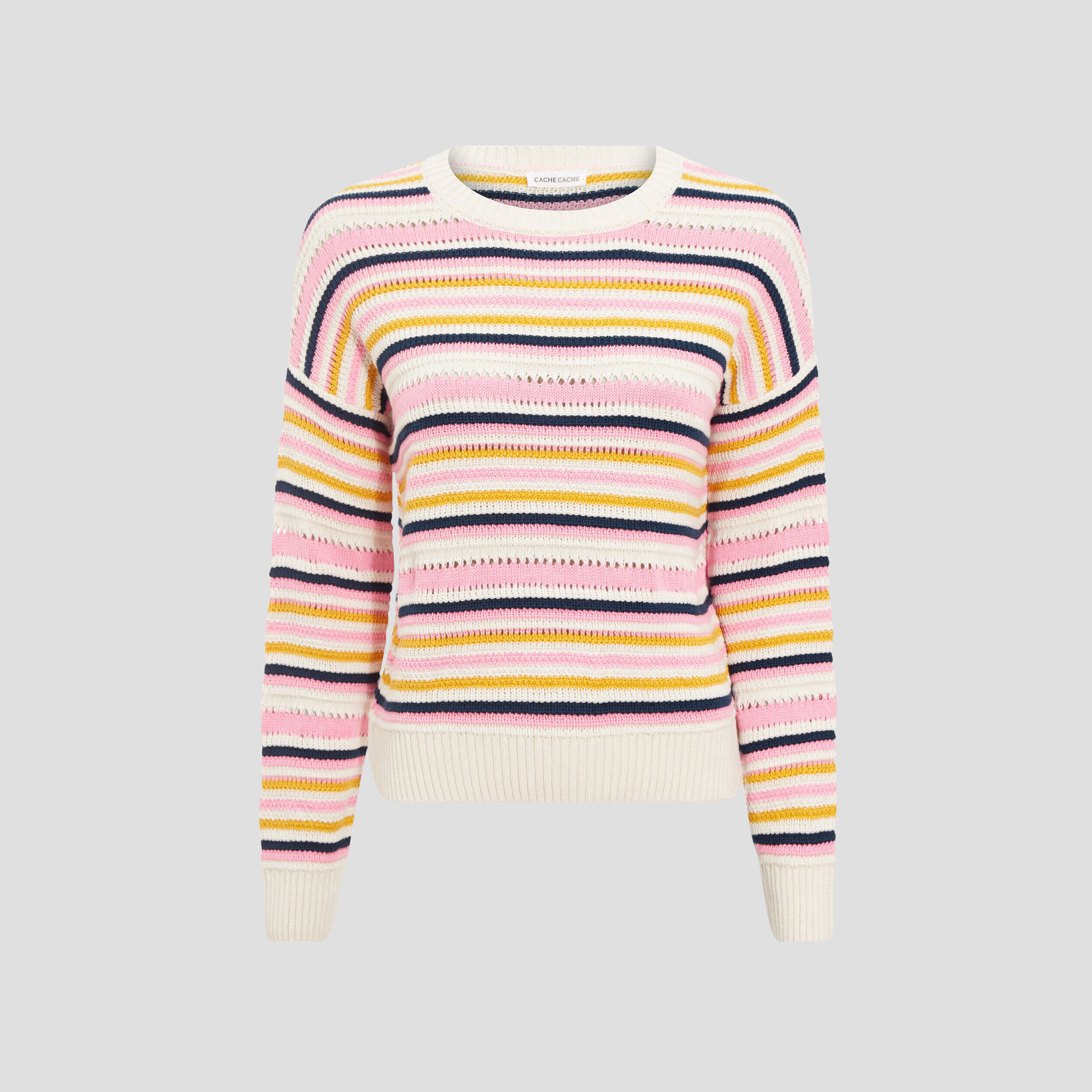 Pull avec col rond rose vif femme | Cache Cache