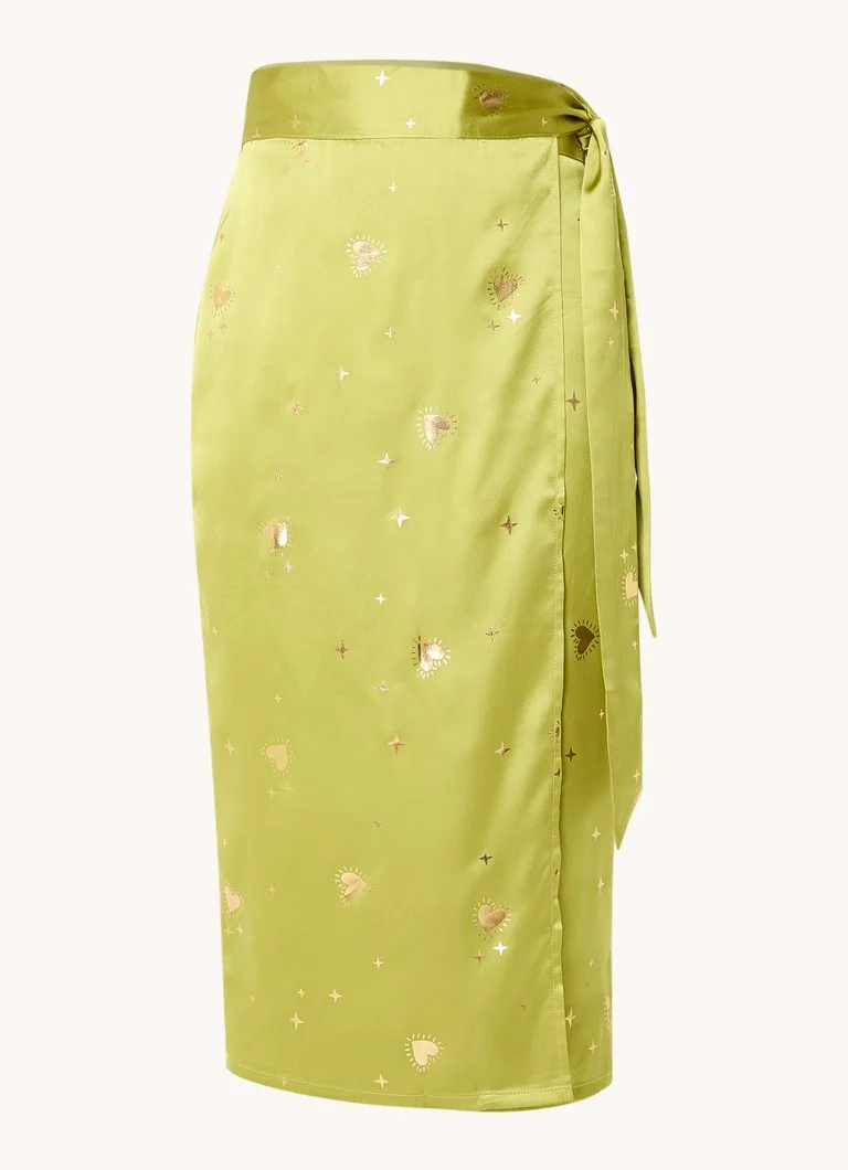 Fustă midi petrecută Never Fully Dressed, din satin imprimat și lurex.