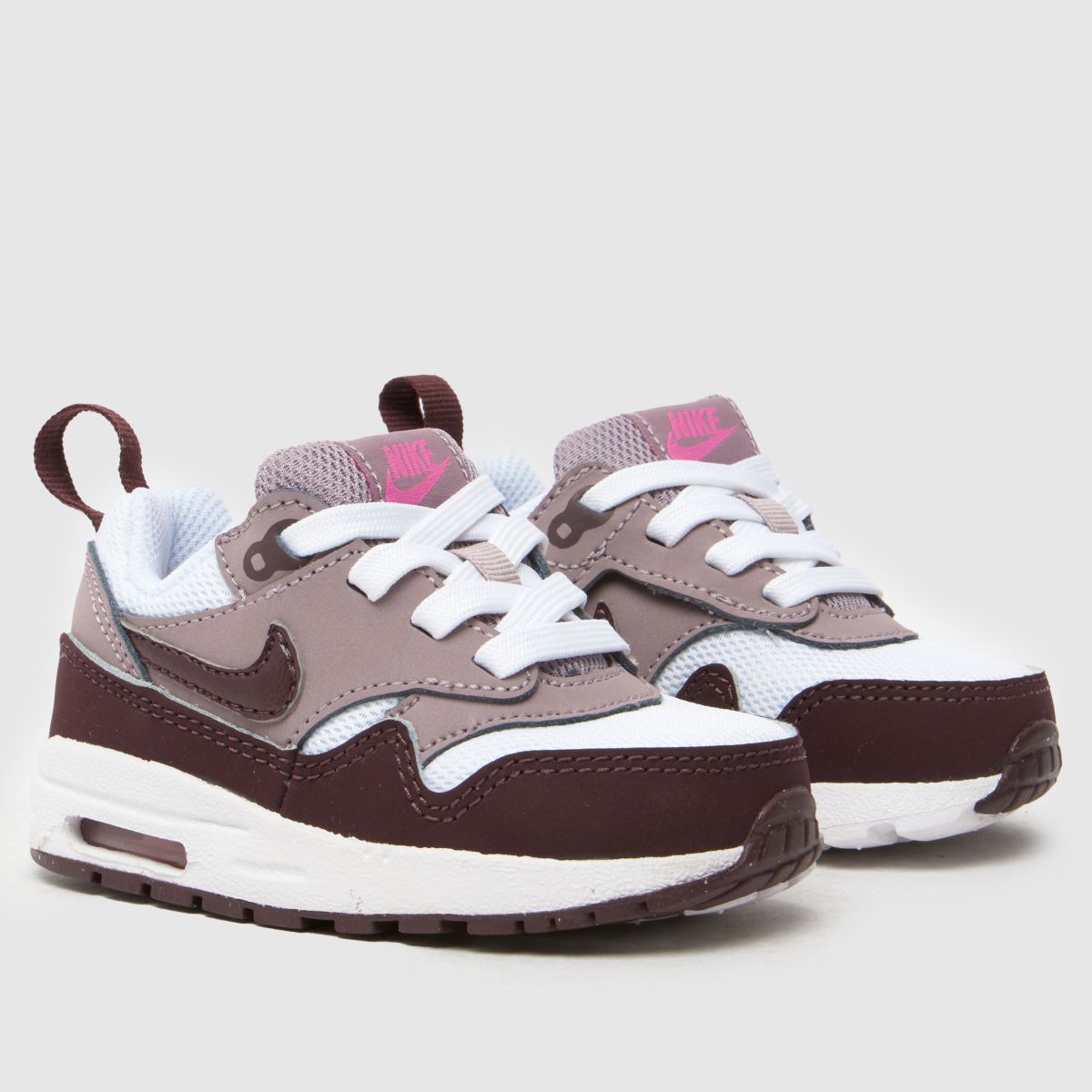 Nike vita & vinröda Air Max 1 easyon flickor småbarnsskor