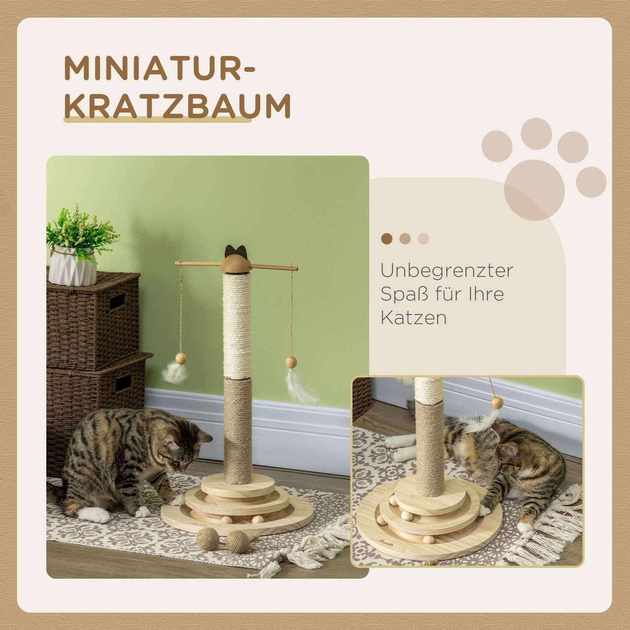PawHut Kratzbaum, Kletterbaum, Katzenkratzbaum mit Ballspielzeug, Katzenbaum