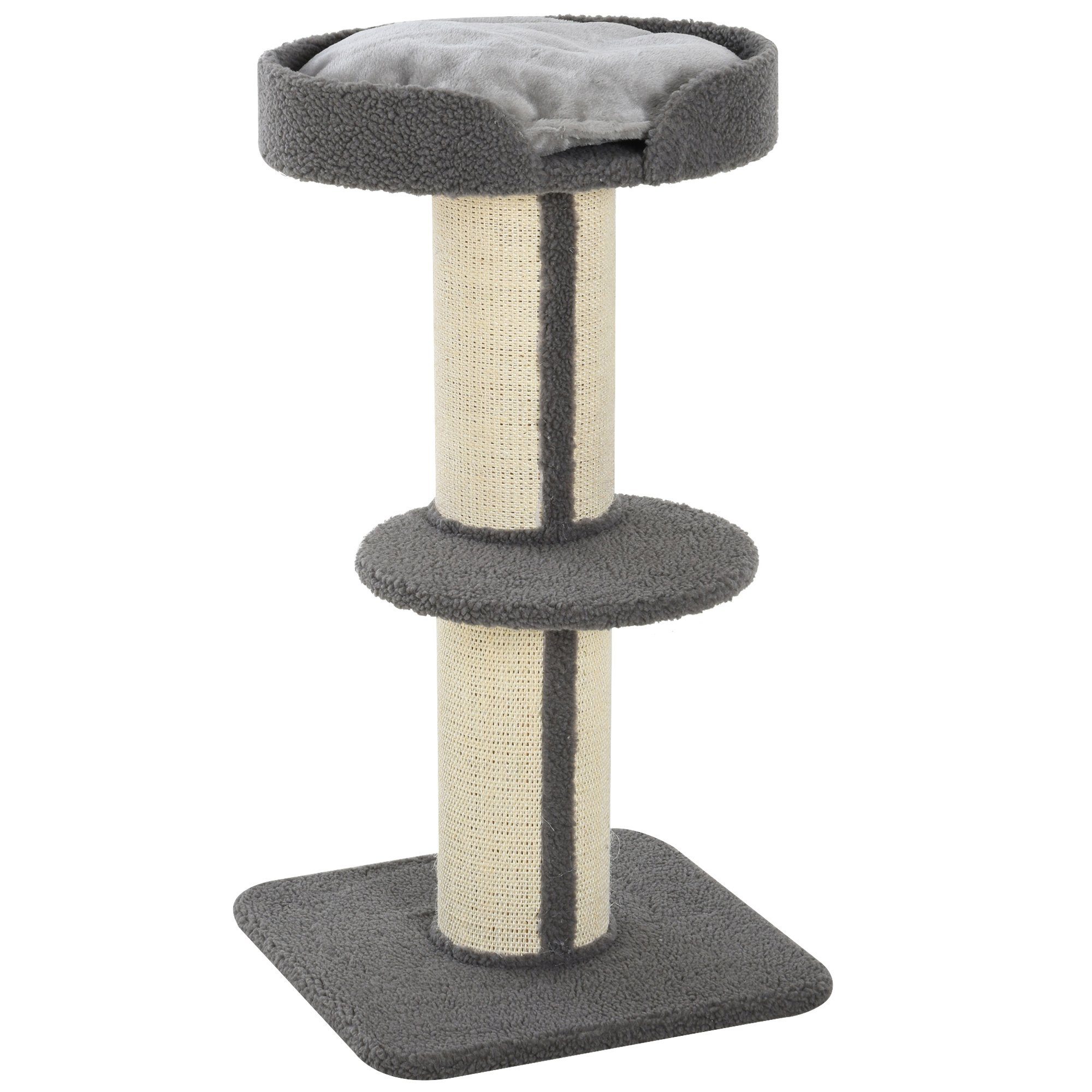 PawHut Kratzbaum Katzenbaum Spielbaum Kratzstamm mit Plattform, Sisal, Plüsch, Grau, 45L x 45B x 91H cm