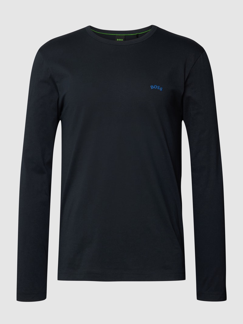 Longsleeve mit Label-Detail Modell 'CURVED' in dunkelblau