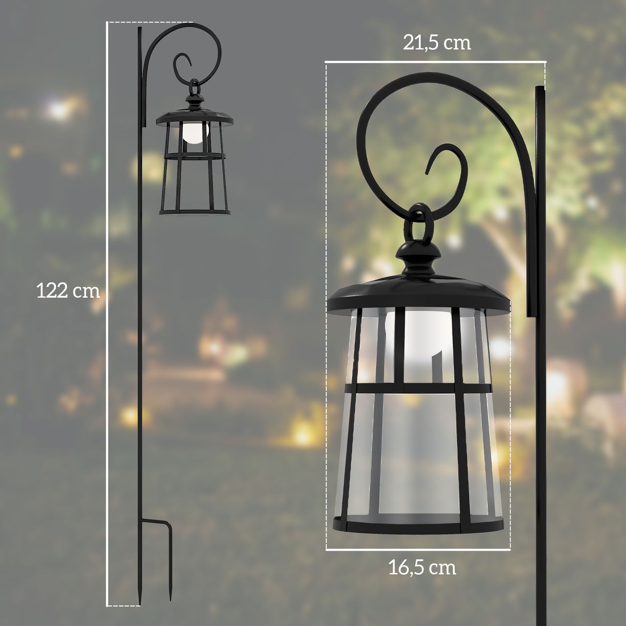Outsunny Solar Gartenlaterne 122cm LED Gartenlampe mit Kaltweiß Licht für Außen