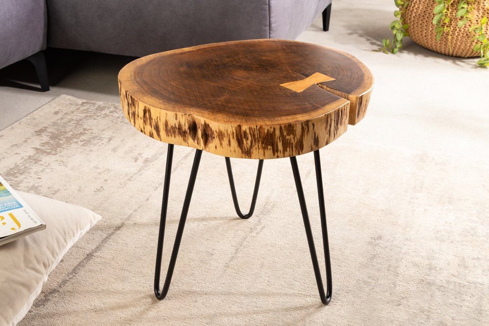 riess-ambiente Beistelltisch GOA 40cm natur / schwarz (1-St), Massivholz · Metall · rund · Baumscheibe · Wohnzimmer · Industrial
