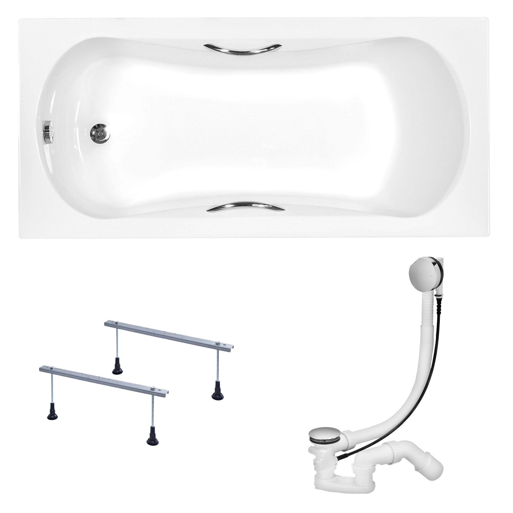 KOLMAN Badewanne Rechteck Aria 150x70, Handgriffen Acrylschürze Styroporträger, Ablauf VIEGA & Füße GRATIS
