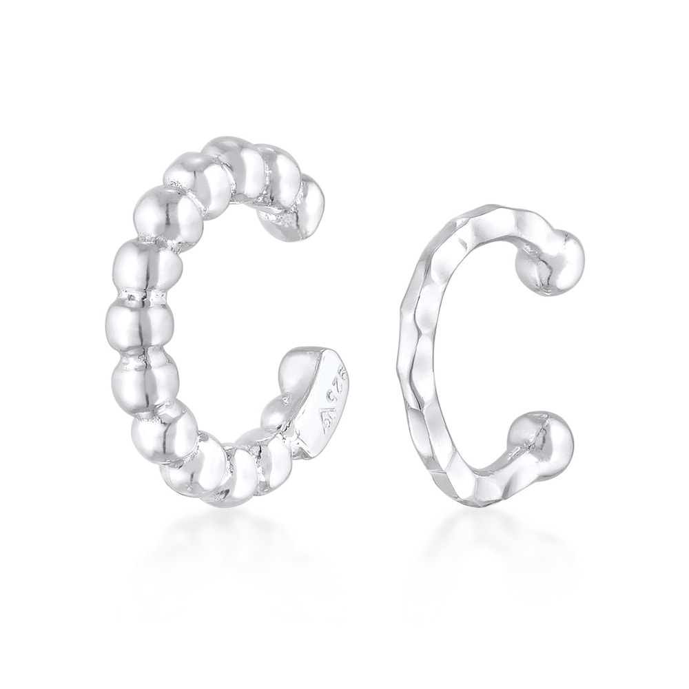 Elli Elli Boucles d'Oreilles Femmes Earcuff Set Boules Martelé en argent sterling 925 Boucles d'oreilles
