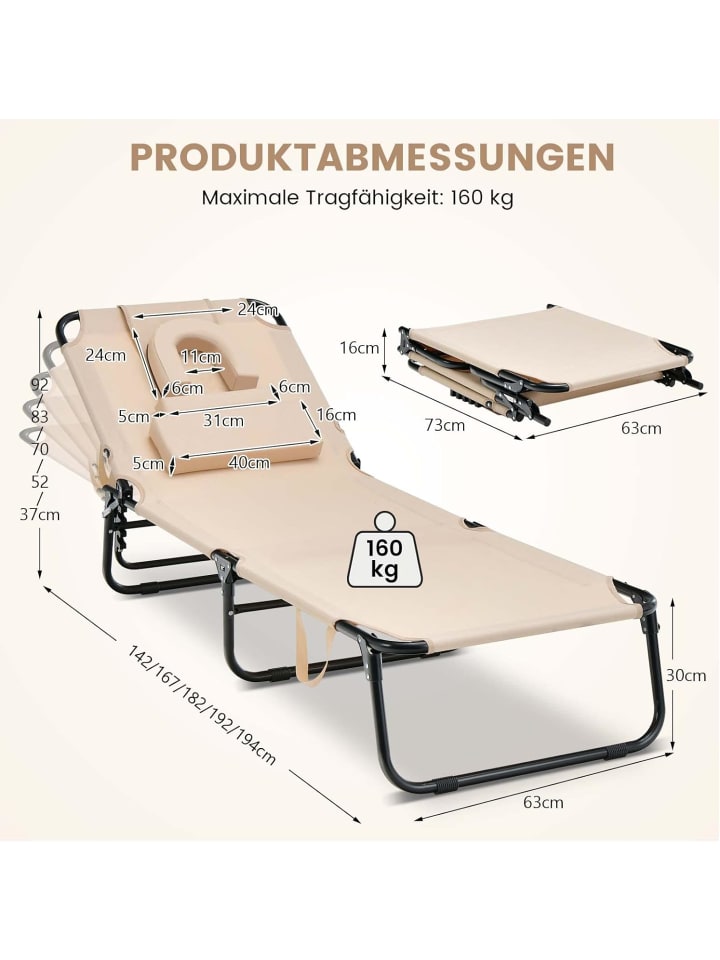 COSTWAY Sonnenliege mit Gesichtsöffnung in Beige günstig kaufen onesize
