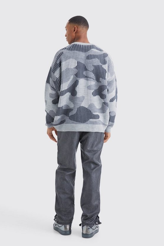 Gerippter Oversize Camouflage-Strickpullover