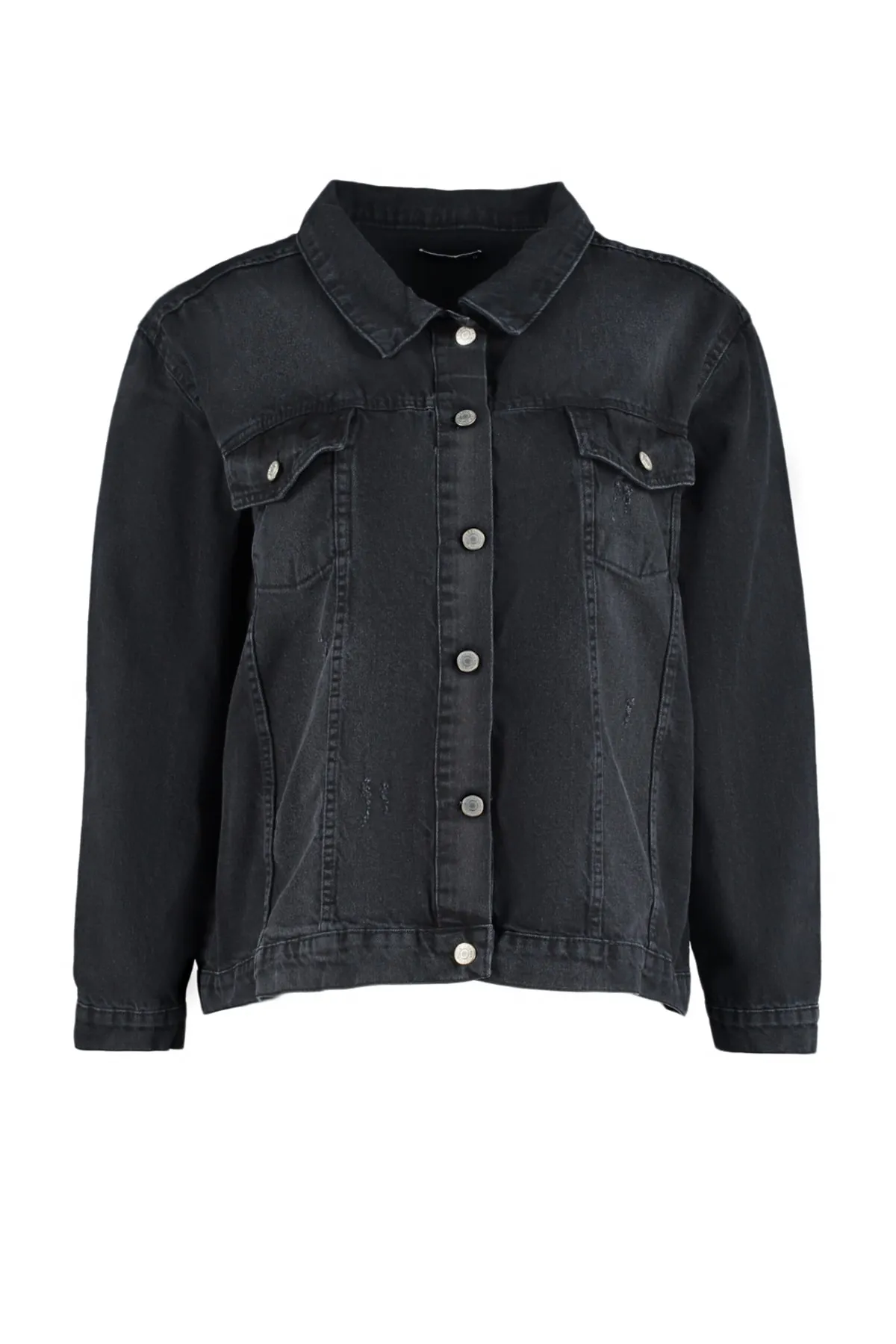 Trendyol Curve  Anthrazitfarbene Jeansjacke mit Taschendetail TBBSS22YE00000
