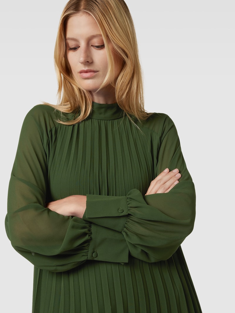 Bluse mit Plisseefalten in dunkelgrün