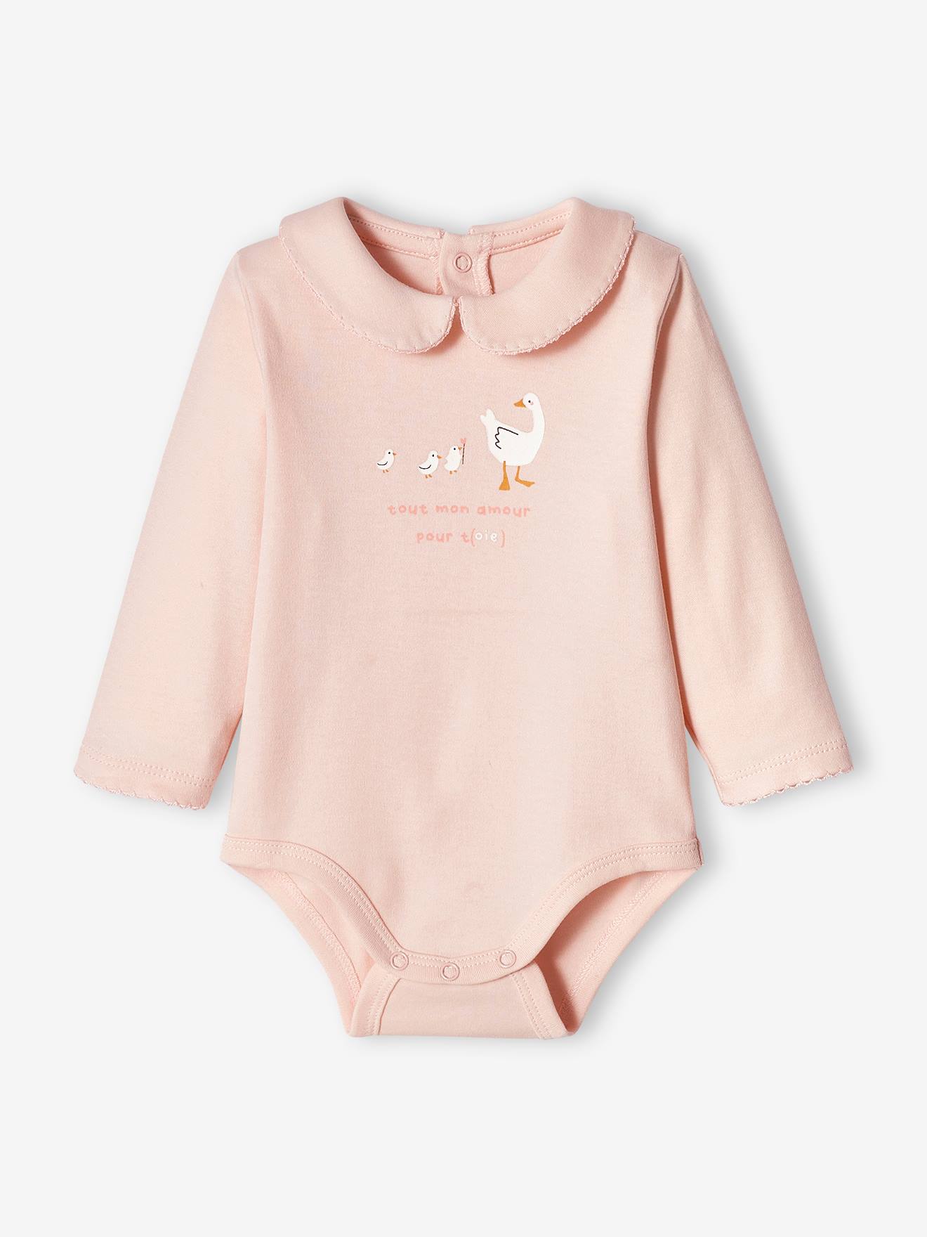 Body manches longues col claudine bébé rose pâle