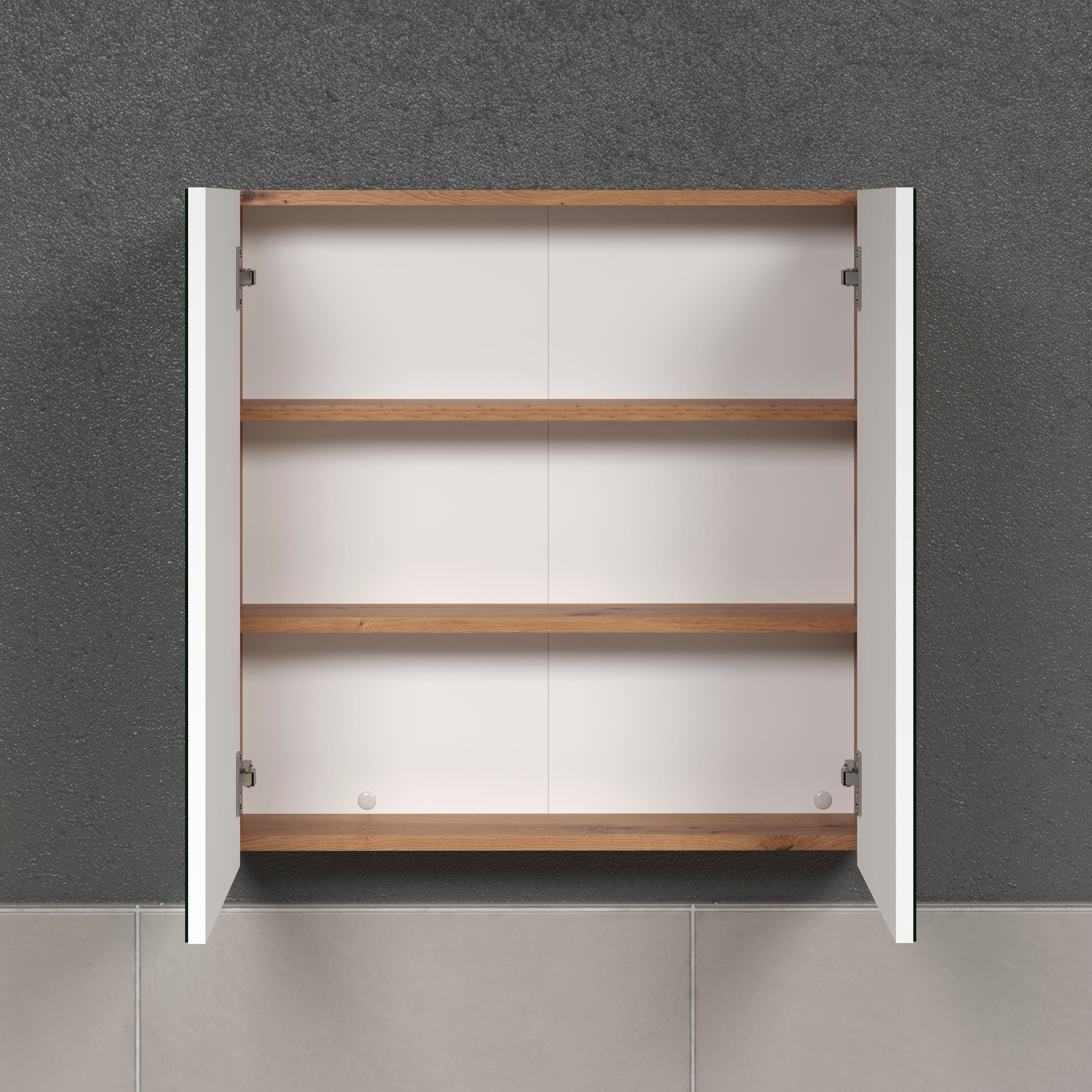 Places of Style Spiegelschrank Tarragona (1-St) Breite 69 cm, 2 Türen, 2 Einlegeböden, matt, braune Holzoptik / weiß