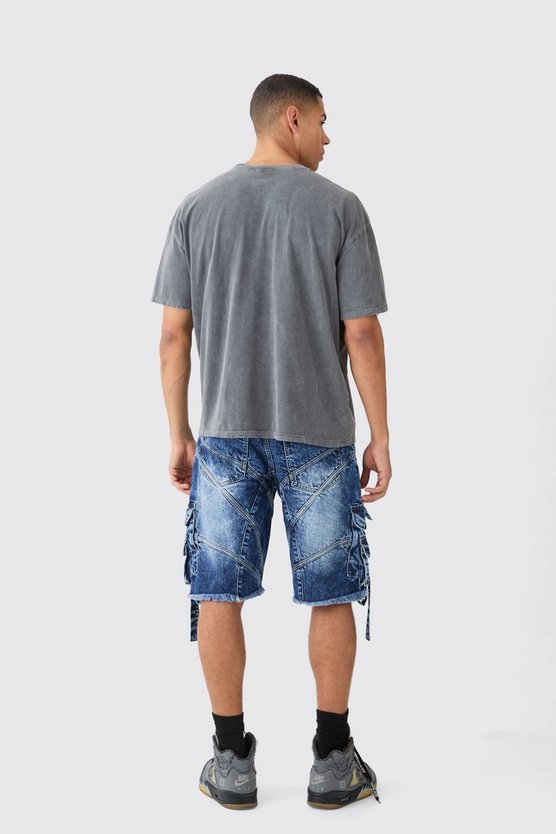 Lockere Indigo-Jorts mit Riemchen und Schnallen-Detail