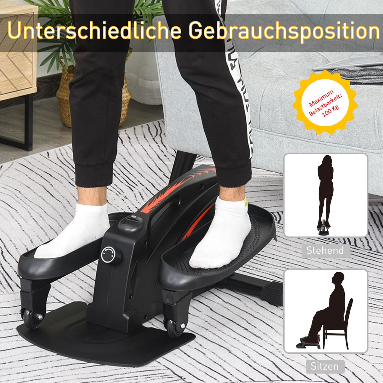 HOMCOM Mini Stepper mit LCD-Monitor Heimtrainer Stufenlos Einstellbarer Widerstand Rutschfestes Steppbrett Stahl