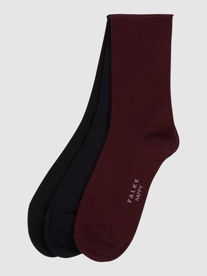 Socken mit Stretch-Anteil im 3er-Pack Modell 'Happy' in bordeaux rot