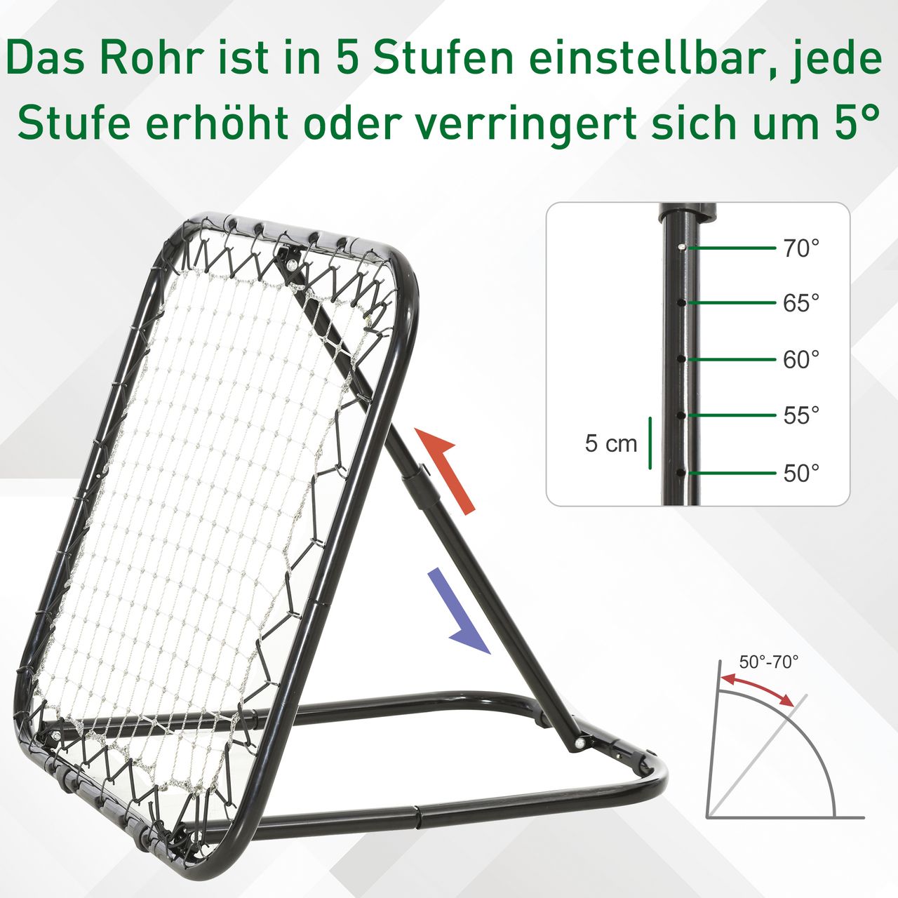 HOMCOM Baseball Rebounder Kickback Tor Rückprallwand Netz Rückprall Faltbar Metall PE Schwarz 78 x 84 x 65-78 cm
