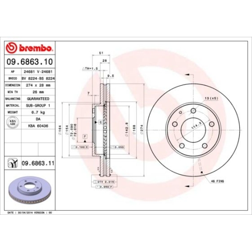 Bremsscheibe Brembo Vorderachse  2 Stück 09.6863.11 - ATU