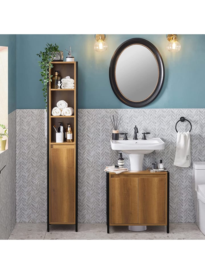 SoBuy Badezimmer-Hochschrank in Braun - (B)30 x (H)168 x (T)28cm günstig kaufen onesize