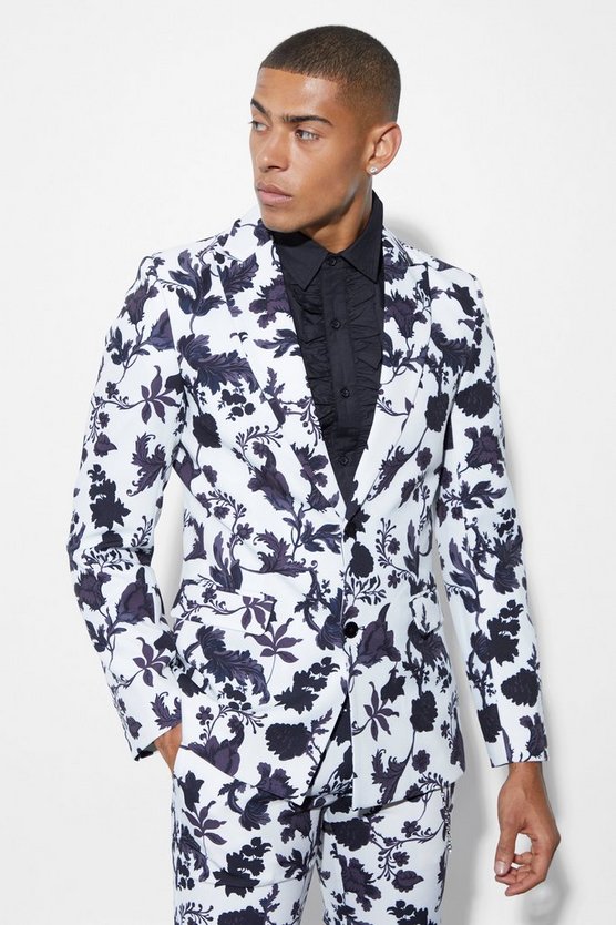 Skinny Anzugjacke mit floralem Print