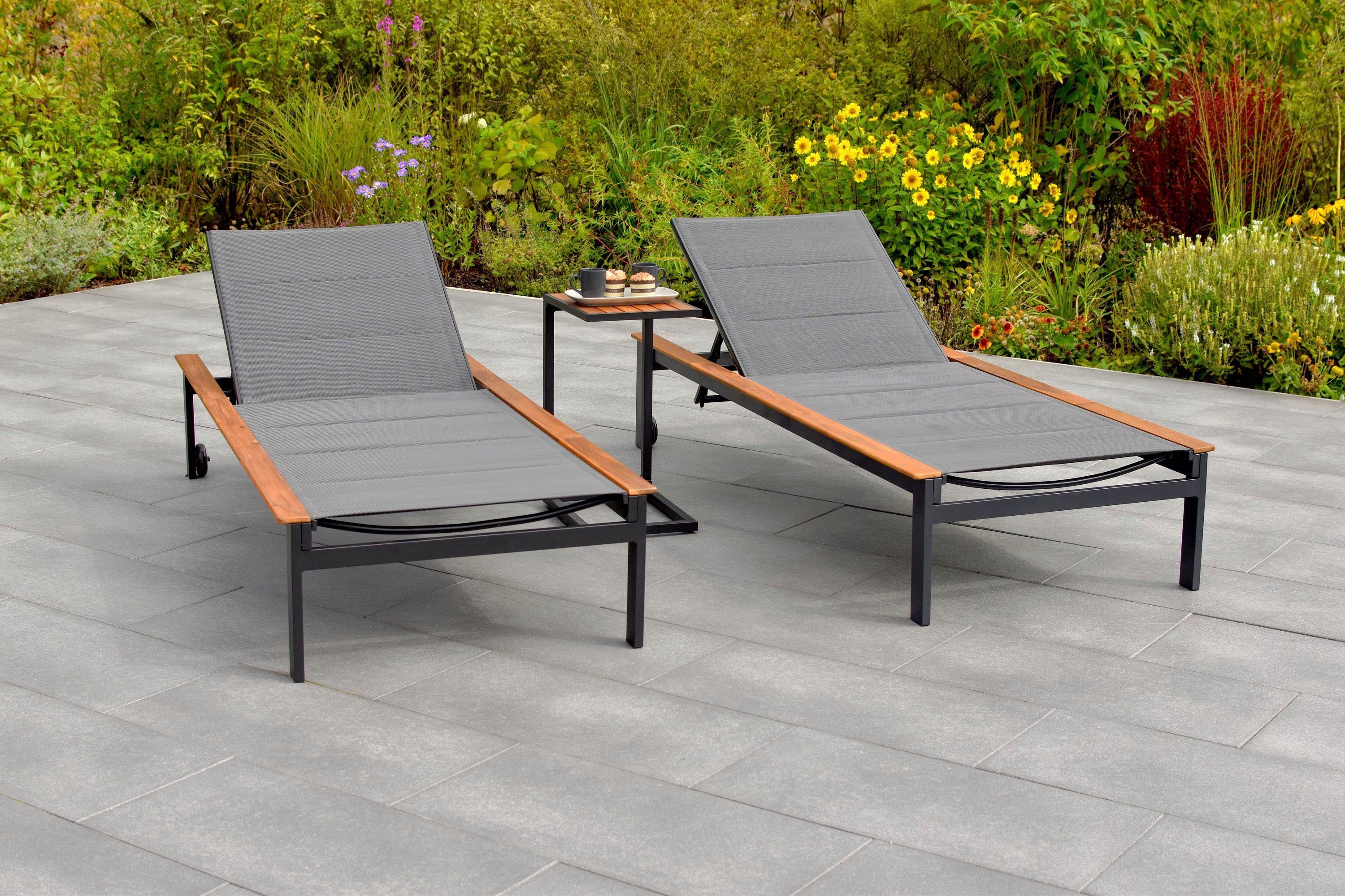 MERXX Gartenliege Paxos, Set, 2 Liegen und Beistelltisch