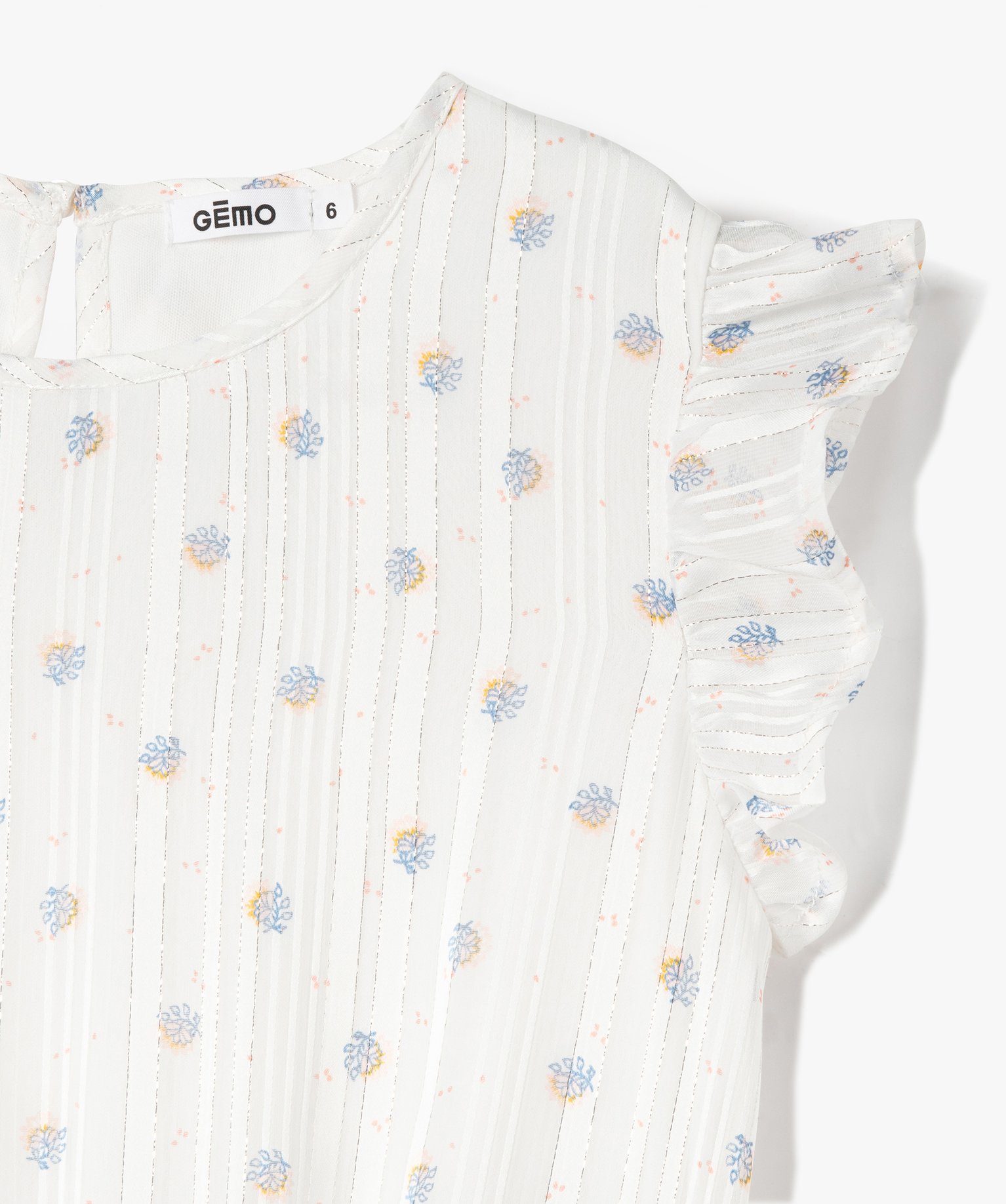 Blouse fille à motifs fleuris et rayures scintillantes blanc | GEMO