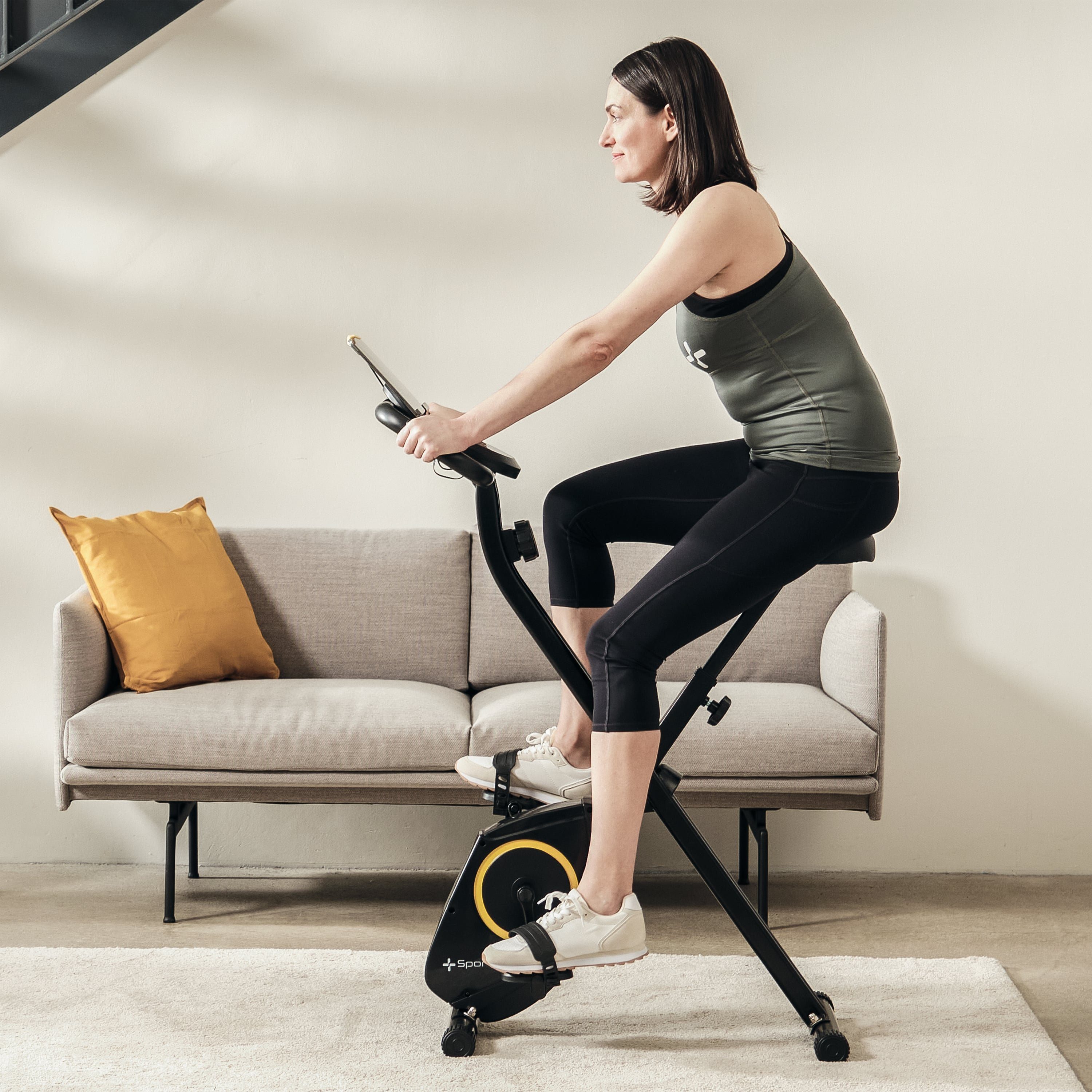 SportPlus Heimtrainer SP-HT-1200-B-iE, Heimtrainer, klappbar für zuhause, X-Bike mit 8 Stufen