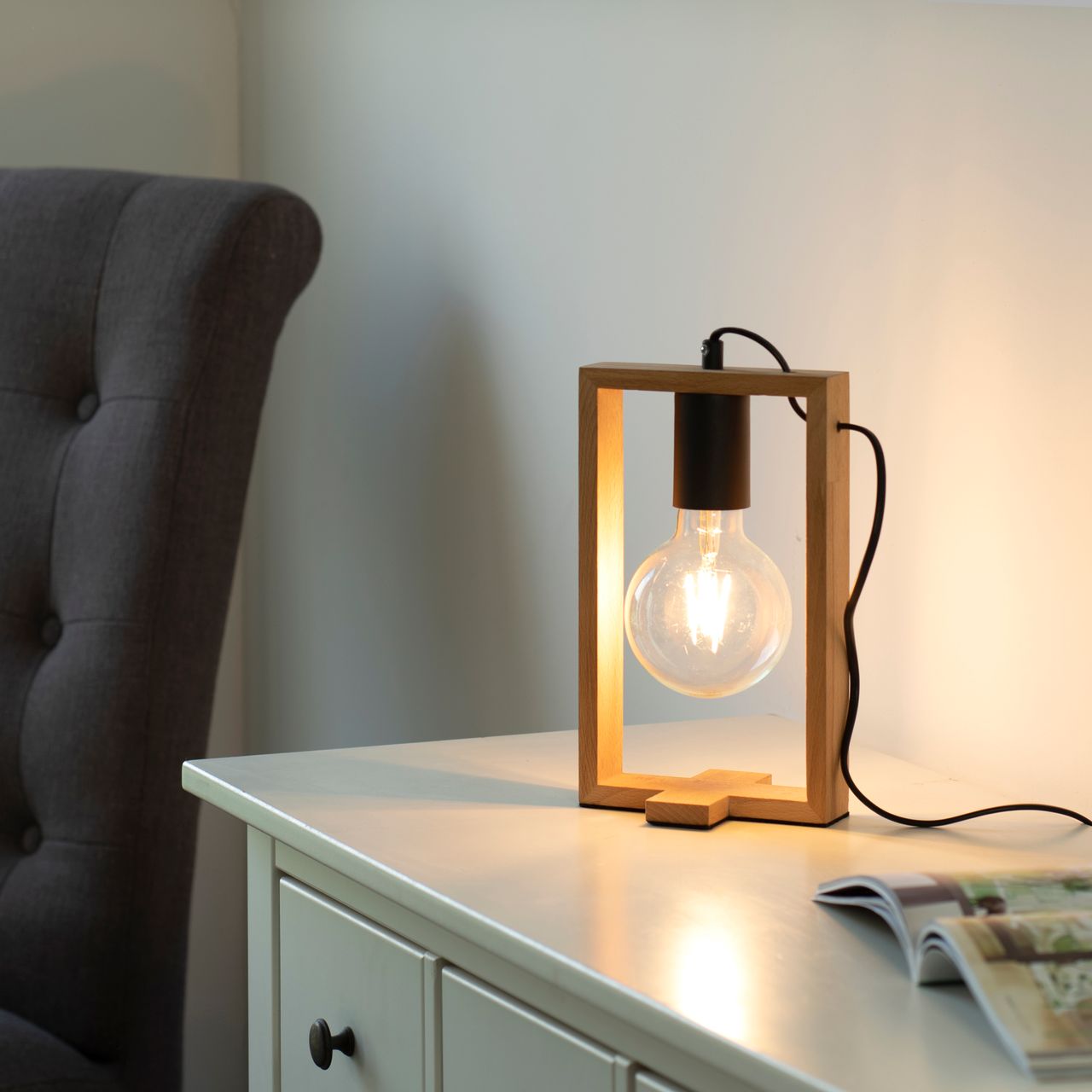 JUST LIGHT LeuchtenDirekt Tischleuchte FRAME, 1xE27/max. 60W, Innenleuchte, IP20, Metall und Holz