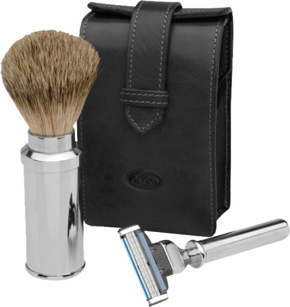 Erbe Solingen Rasier-Set in Ledertasche 13 x 7 cm - schwarz - Gillette Mach 3 Rasierset