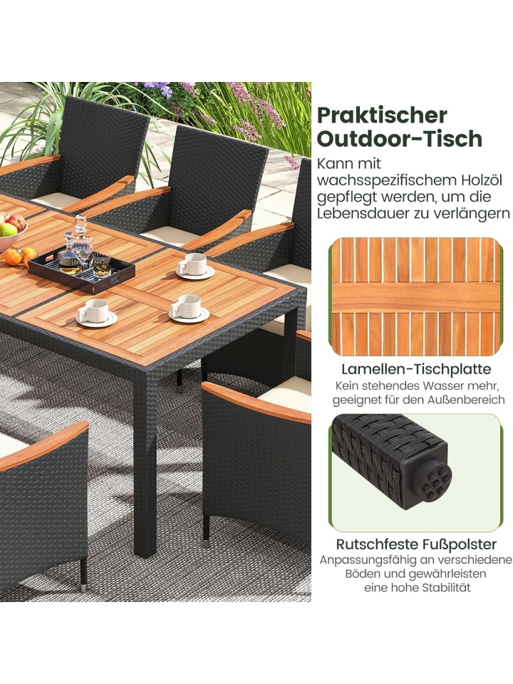 COSTWAY 9 tlg. Rattan Gartenmöbel Set für 8 Personen in Grau günstig kaufen onesize