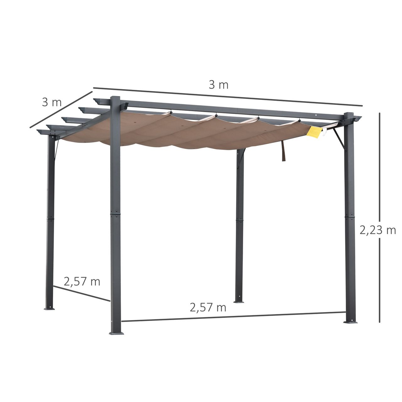 Outsunny Pergola Pavillon Terrassenüberdachung mit Schiebedach Garten Alu Kohlegrau Kaffeebraun 3x3x2,23 m