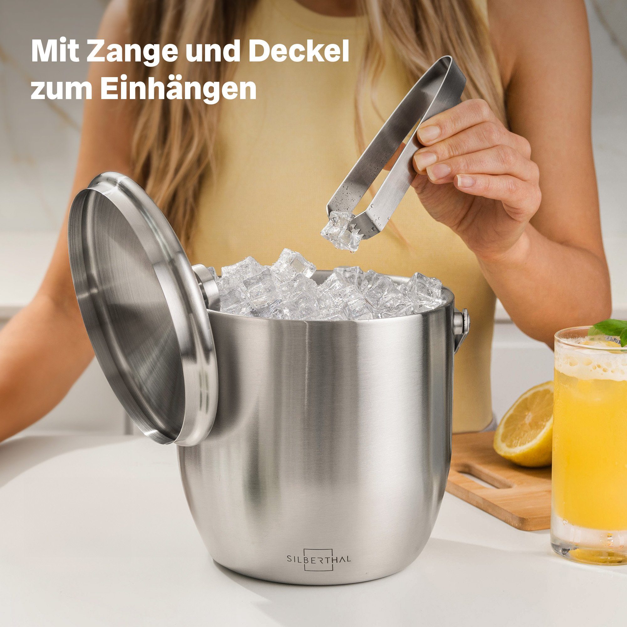SILBERTHAL Eiseimer mit Deckel 3l, inklusive Eissieb und Zange