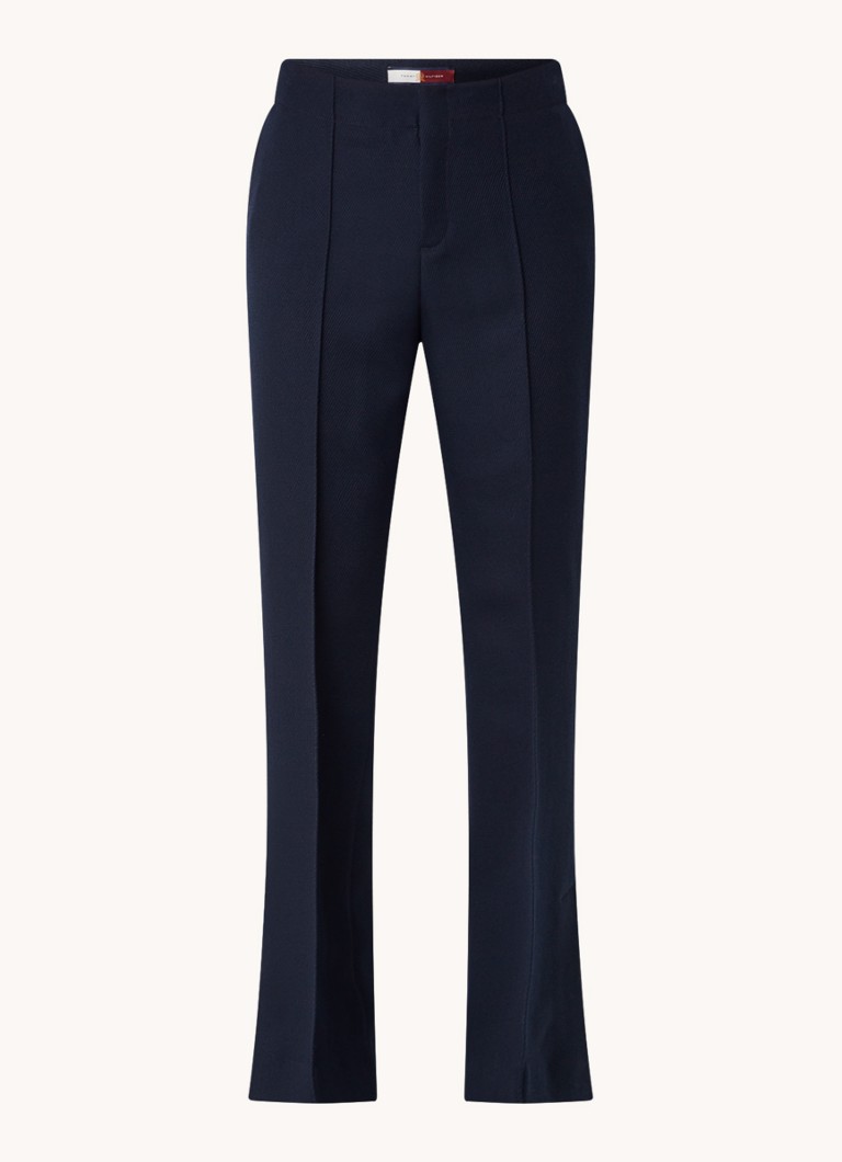 Pantaloni evazați din lână cu talie înaltă și crăpături Tommy Hilfiger