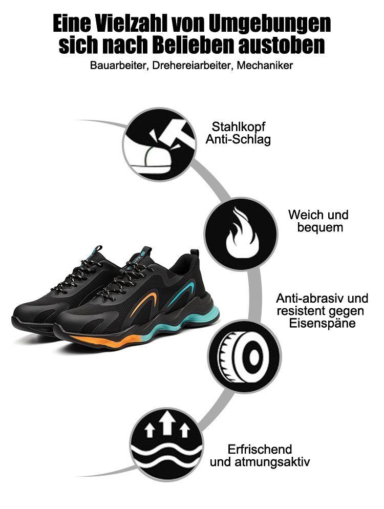 pochento Unzerbrechliche Stahlkappen-Arbeitsschuhe für Männer und Frauen Sicherheitsschuh (Indoor und Outdoor, sportlich, bequem, leicht, Atmungsaktiv Leichte und bequeme Sicherheitsschuhe) Anti-Smash, antistatisch, rutschhemmender, durchtrittsicher,