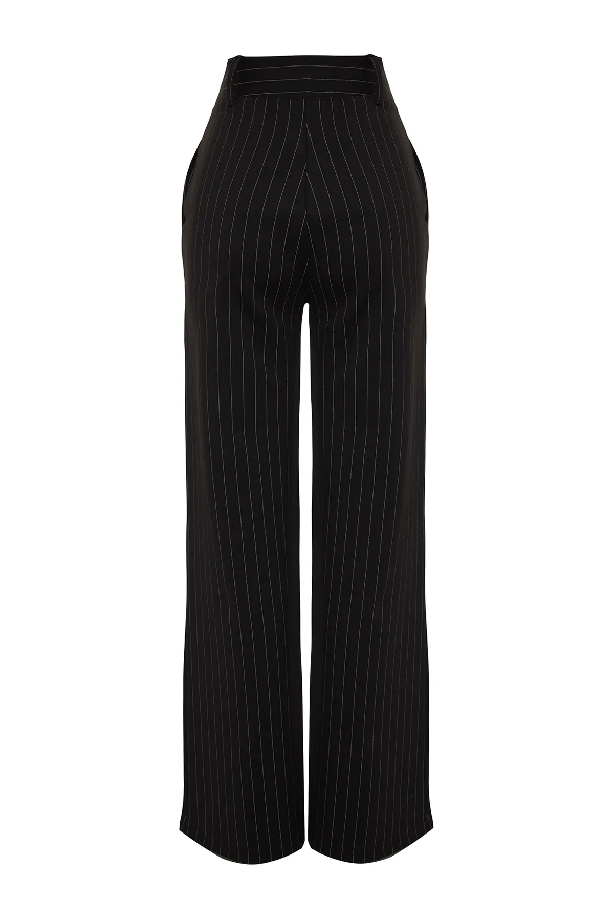 Trendyol Collection  Schwarz gestreifte, gerade geschnittene Strickhose mit hoher Taille TWOAW24PL00222