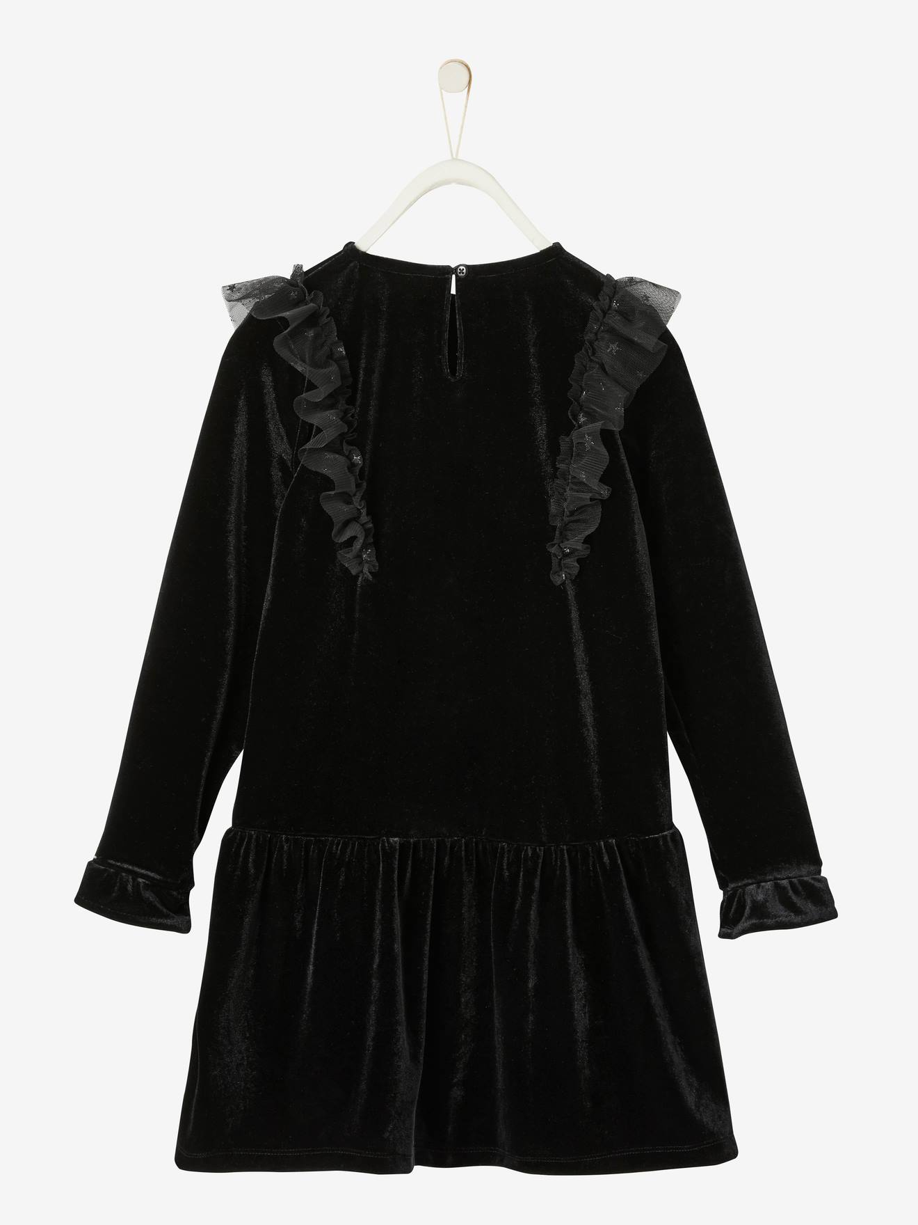 Robe de fête fille en velours lisse noir